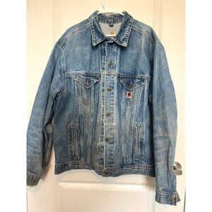Vtg Carhartt Blue Denim Jacket Mens XL (J12DST) Distressed Workwear Trucker USA
